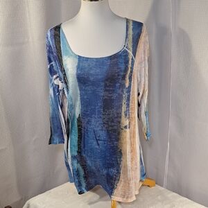 Source Unknown Asymmetrical Blue Cream Tunic